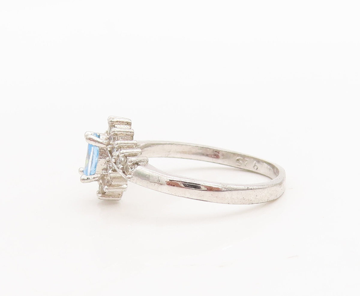 925 Sterling Silver Vintage Ring Designer Oval Blue & White CZ  Sz 7  RG28965