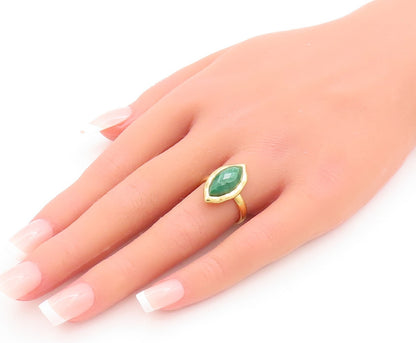 925 Sterling Silver Vintage Ring Gold Plated Marquise Green Gem  Sz 7  RG29417