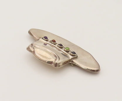 925 Silver  Vintage Heavy Cabochon Amethyst & Gemstones Hat Brooch Pin BP10266