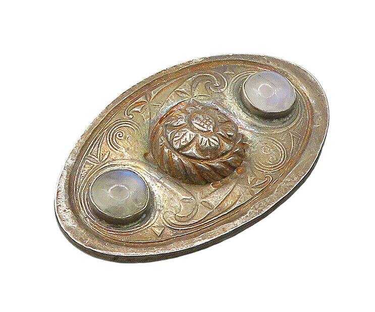 DAYNA 925 Silver  Vintage Cabochon Moonstone Flower Dome Brooch Pin  BP8916