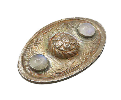 DAYNA 925 Silver  Vintage Cabochon Moonstone Flower Dome Brooch Pin  BP8916