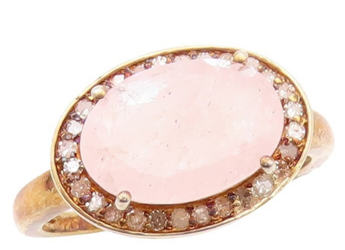 925 Sterling Silver Vintage Ring Gold Plated Diamonds & Morganite  Sz 8 RG30024