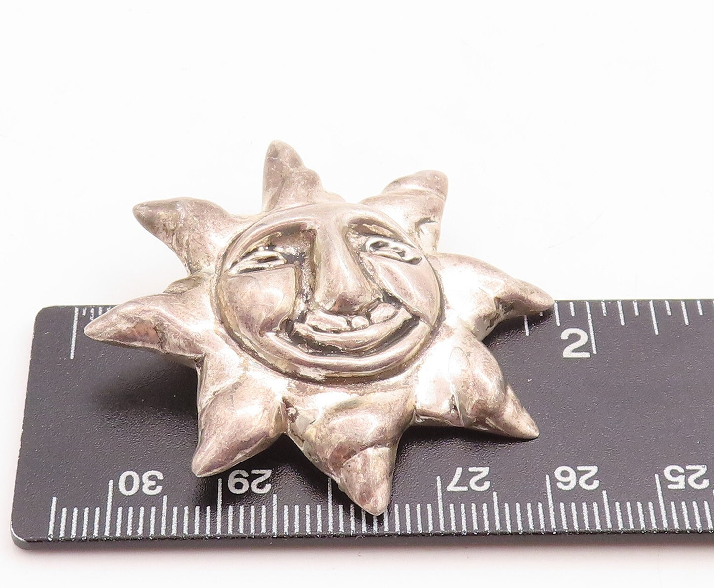 925 Sterling Silver Vintage Brooch Pin Puffed Happy Sun Cutout  BP11443
