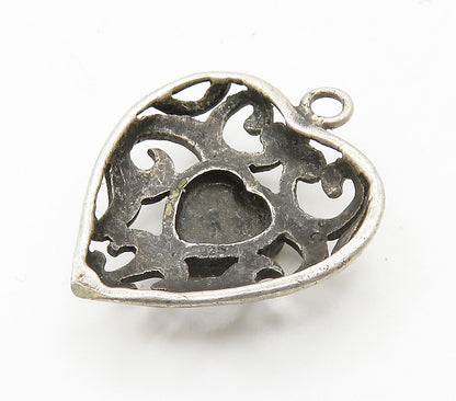 925 Sterling Silver  Vintage Black Onyx Swirl Love Heart Pendant  PT12315
