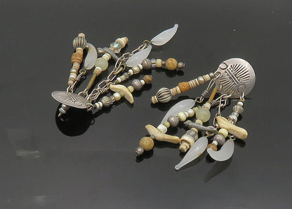 NAVAJO 925 Silver  Vintage Pearl Jasper & Quartz Beaded Dangle Earrings EG9929