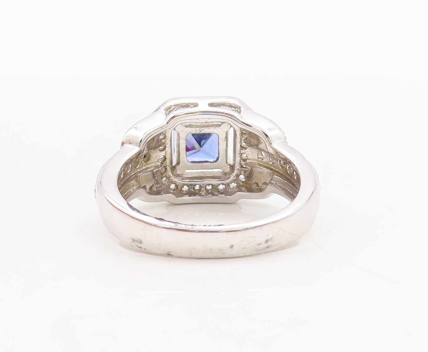 925 Sterling Silver Vintage Ring Designer Square Sapphire CZ Inlay Sz 7 RG29794