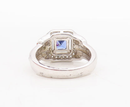 925 Sterling Silver Vintage Ring Designer Square Sapphire CZ Inlay Sz 7 RG29794