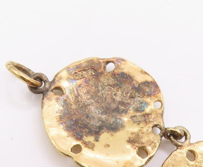 925 Sterling Silver Vintage Bracelet Gold Plated Etched Circular Link  BT11682