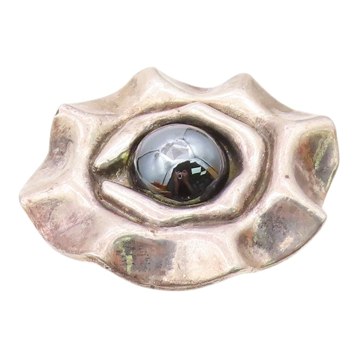 925 Sterling Silver  Vintage Hematite Dome Sculpted Shiny Pendant  PT17016