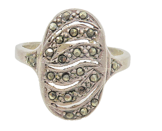 925 Sterling Silver  Vintage Marcasite Cutout Cocktail Ring Sz 8  RG16931
