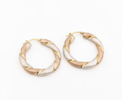 925 Sterling Silver Vintage Earrings Classic Triple Tone Twisted Hoops  EG13903