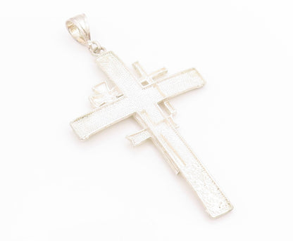 925 Sterling Silver Vintage Pendant Solid Large Carved Religious Cross  PT24390