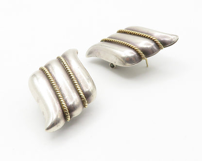 925 Silver & 14K GOLD  Vintage 2 Tone Rope Twist Fluted Drop Earrings  EG7215