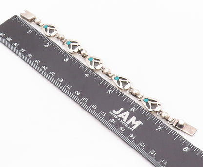 925 Sterling Silver Vintage Bracelet MEXICO Turquoise Flower Carved  BT11083