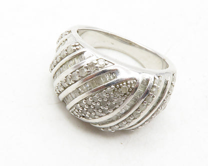 925 Sterling Silver  Genuine Diamonds Shiny Slanted Band Ring Sz 6  RG12505