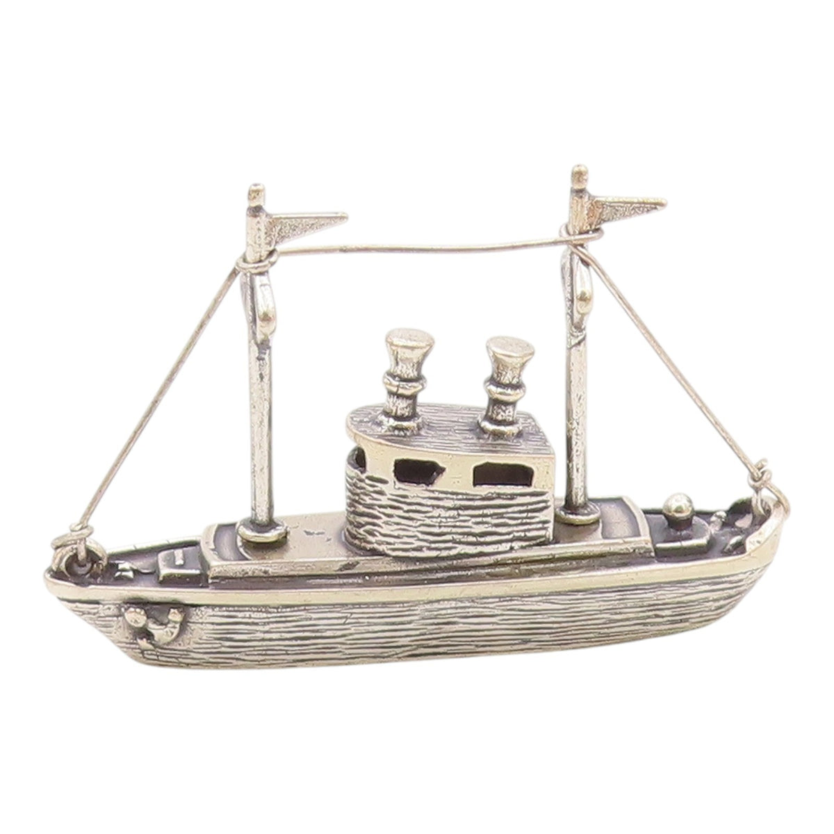 925 Sterling Silver  Vintage Shiny Tug Boat Motif Table Trinket  TR2751