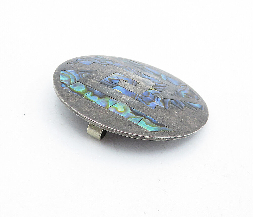 MEXICO 925 Sterling Silver  Vintage Abalone Shell Pattern Brooch Pin  BP1797