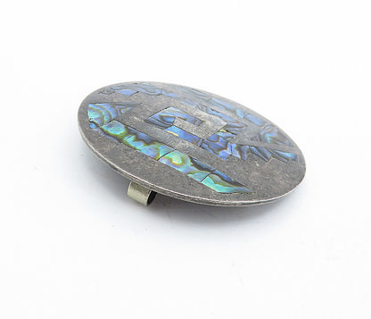 MEXICO 925 Sterling Silver  Vintage Abalone Shell Pattern Brooch Pin  BP1797