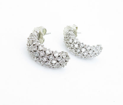 925 Sterling Silver  Vintage White Topaz Encrusted JHoop Earrings  EG2030
