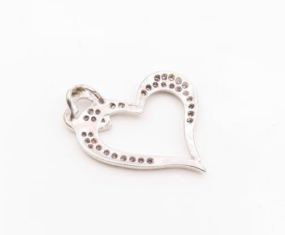 925 Sterling Silver  Vintage Pink Topaz Open Love Heart Pendant  PT14620