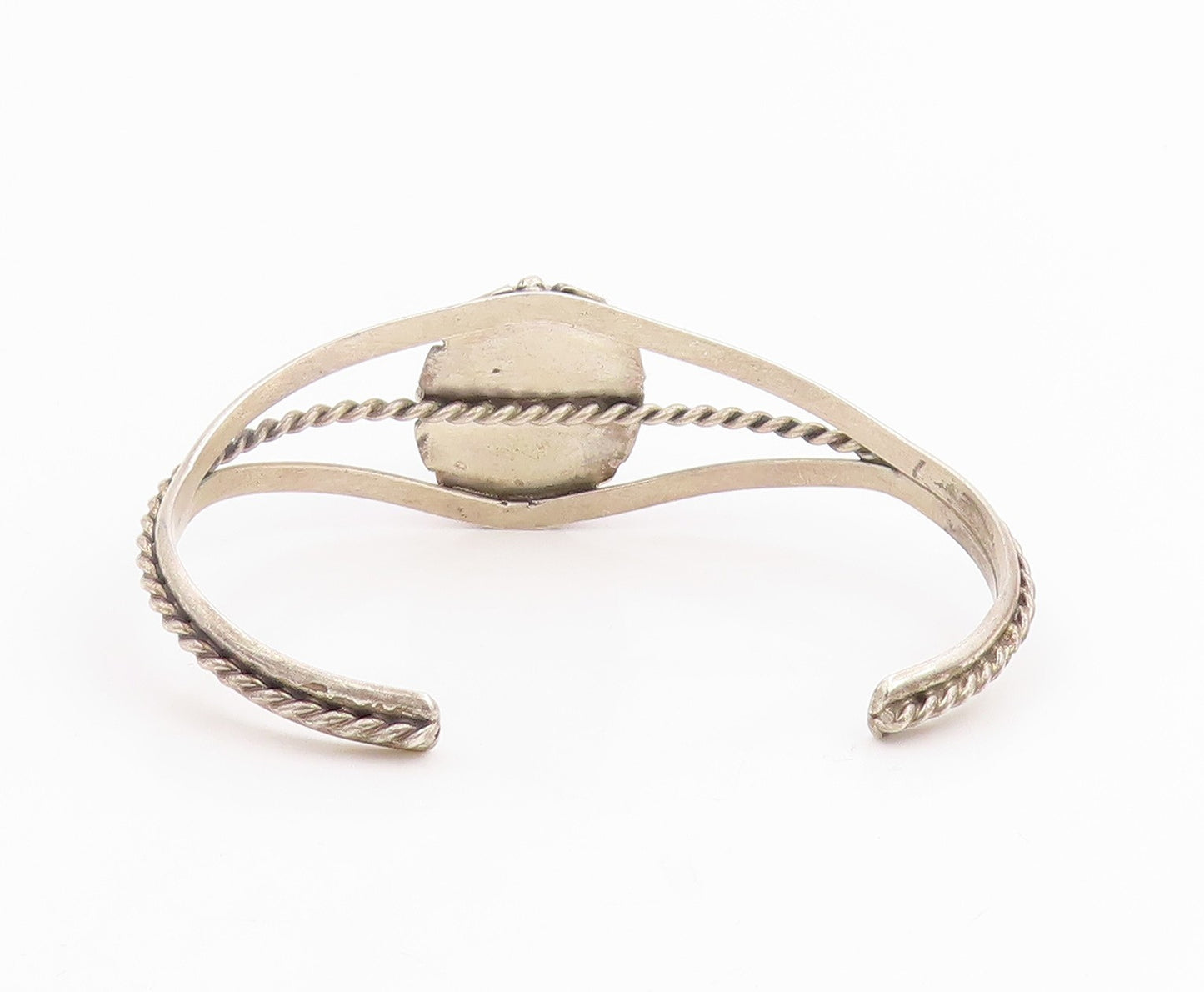 925 Sterling Silver Vintage Bracelet Lapis Lazuli Twisted Wire Cuff  BT11844