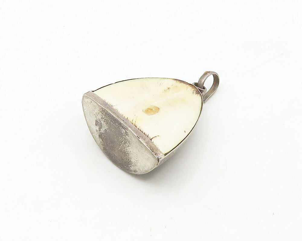 925 Sterling Silver  Vintage Green Stone Bell Shaped Hollow Pendant  PT14374