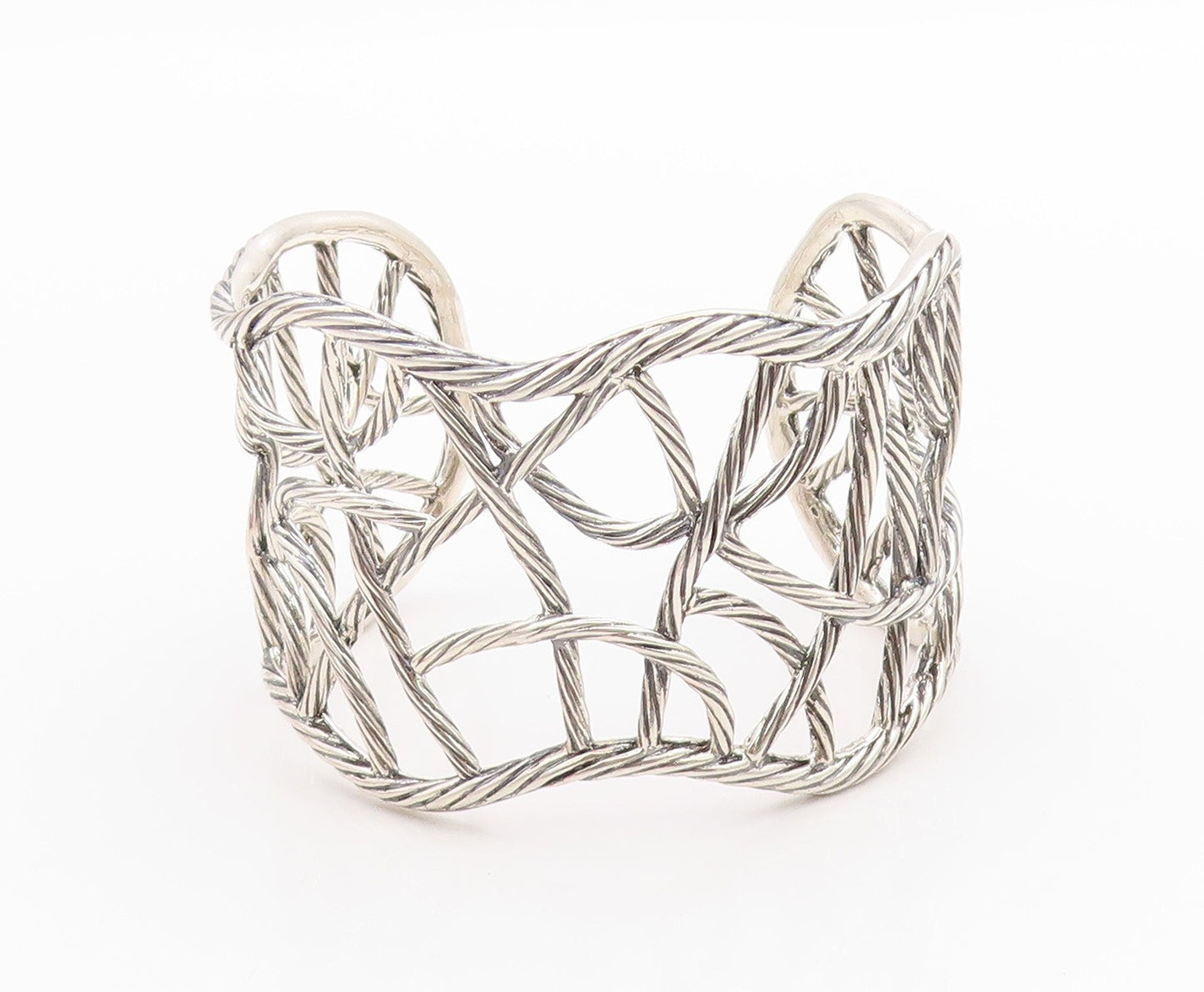 925 Sterling Silver Vintage Bracelet Cutout Twisted Ropes Woven Cuff  BT11358