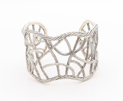 925 Sterling Silver Vintage Bracelet Cutout Twisted Ropes Woven Cuff  BT11358