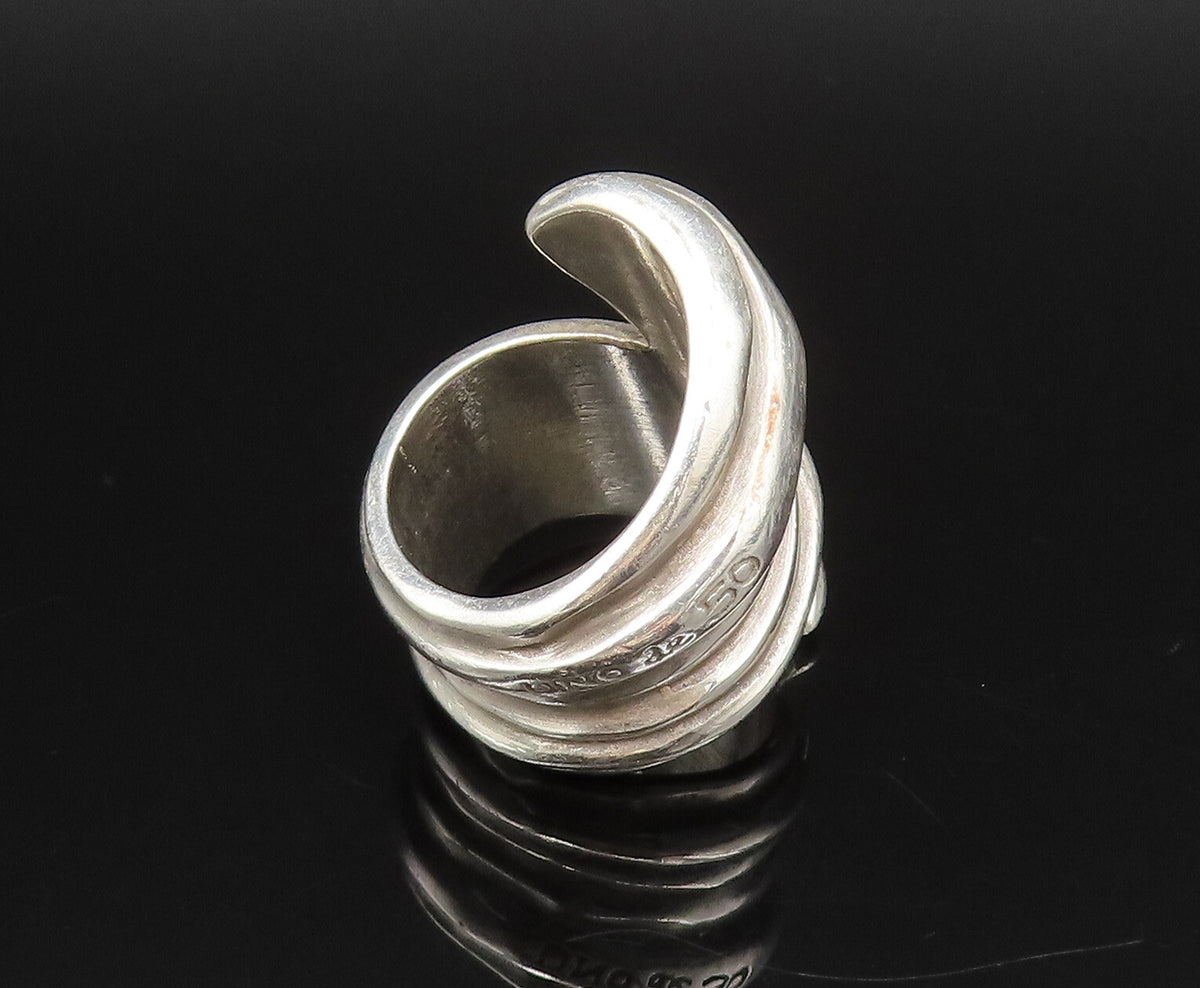 UNODE50 925 Silver  Vintage Wide Ribbed Spiral Bypass Ring Sz 7  RG26061