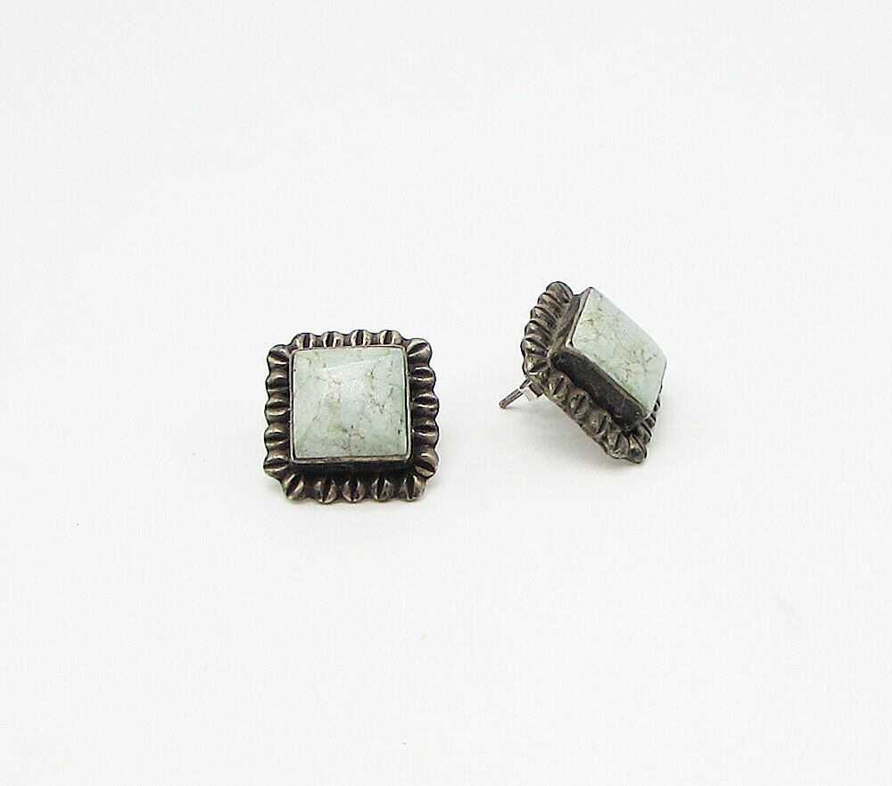 MEXICO 925 Sterling Silver  Vintage Bezel Set Turquoise Stud Earrings  EG1949