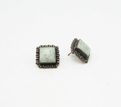 MEXICO 925 Sterling Silver  Vintage Bezel Set Turquoise Stud Earrings  EG1949