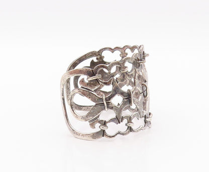925 Sterling Silver Vintage Bracelet Dark Tone Cutout Heart Linked Cuff  BT11127