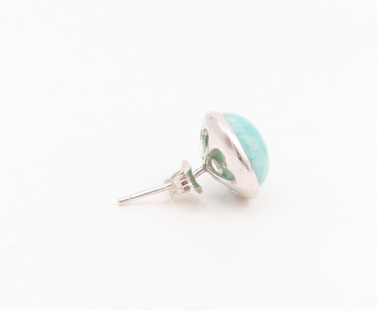 925 Sterling Silver Vintage Earrings Cabochon Round Amazonite Studs  EG13638