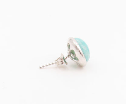 925 Sterling Silver Vintage Earrings Cabochon Round Amazonite Studs  EG13638