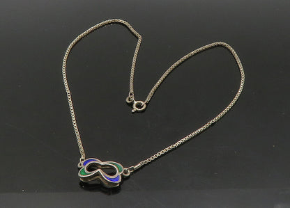 925 Sterling Silver  Vintage Enamel Detail Box Link Chain Necklace  NE3724