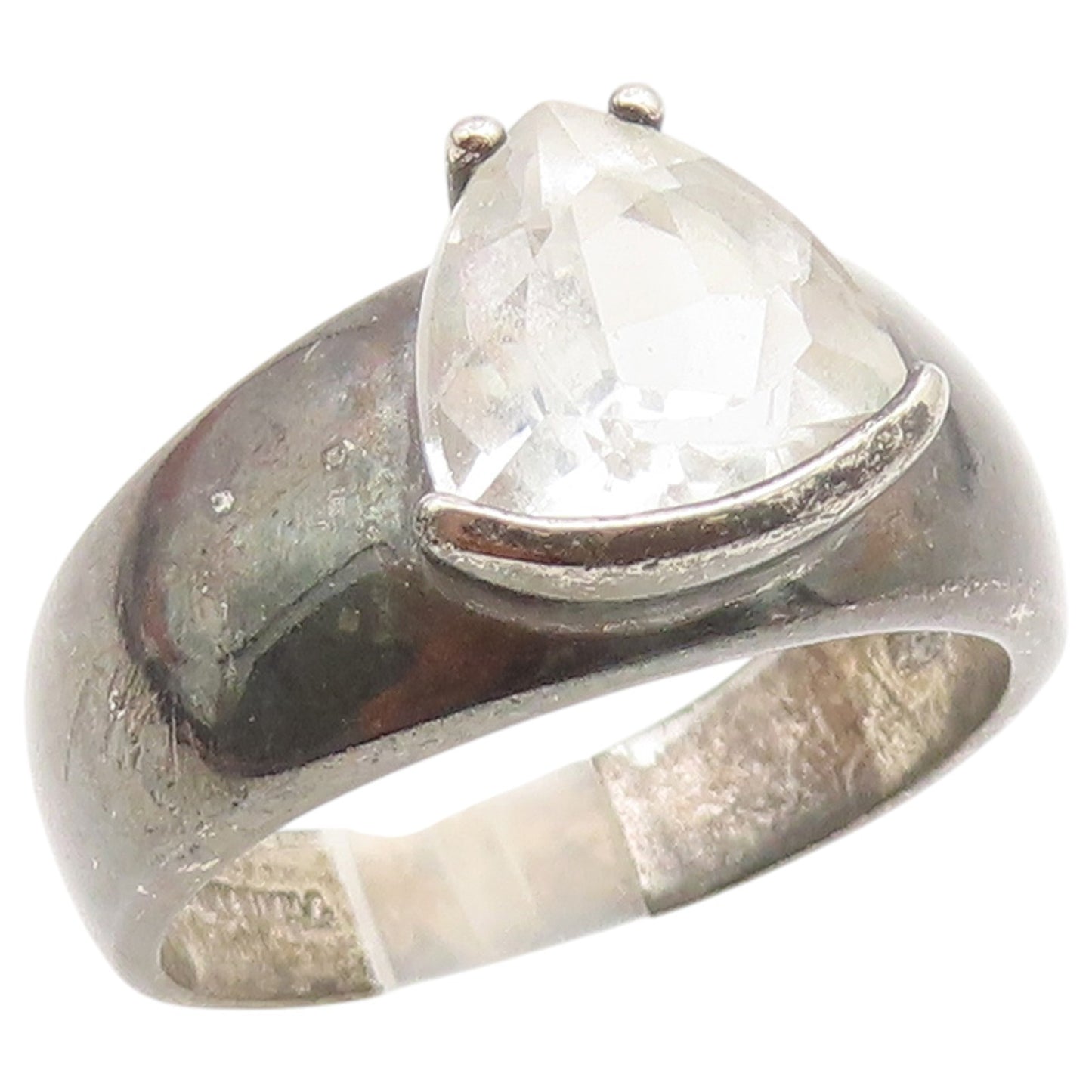 925 Sterling Silver Vintage Ring Trillion Cut CZ Solitaire Band  Sz 10  RG36944