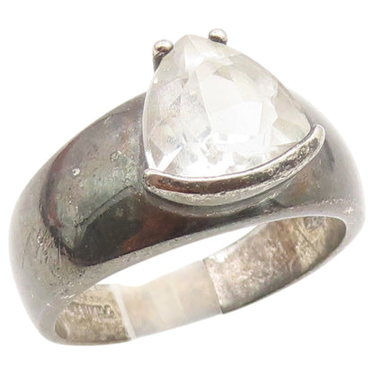 925 Sterling Silver Vintage Ring Trillion Cut CZ Solitaire Band  Sz 10  RG36944