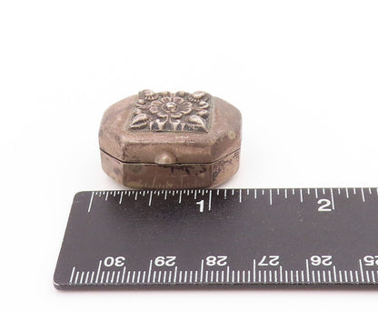 925 Sterling Silver Vintage Pill Box Floral Octagonal Trinket OPENS   TR4009
