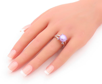 925 Sterling Silver Vintage Ring Modernist Purple Pearl & Amethyst SZ 8  RG32144