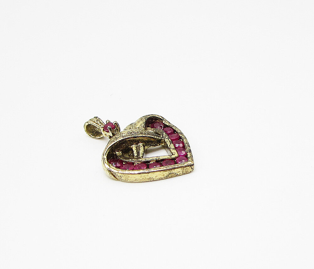 Gold Over 925 Sterling Silver Round Cut Ruby Love Heart Drop Pendant PT2170