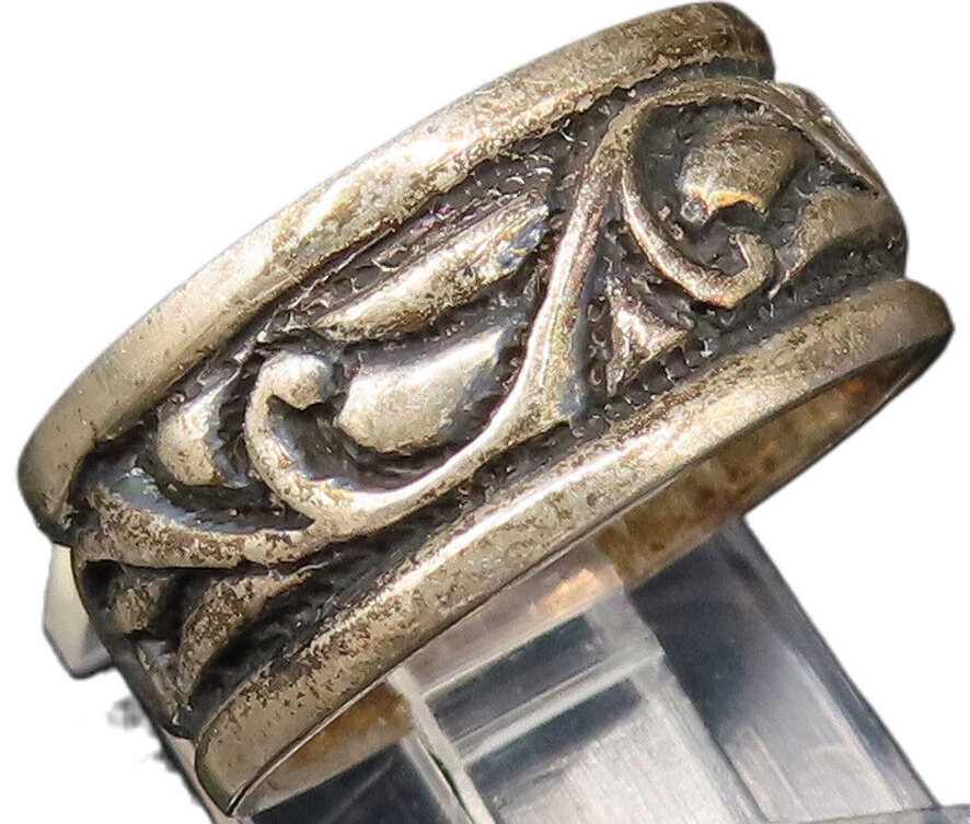 925 Sterling Silver  Vintage Carved Vine Swirl Band Ring Sz 7.5  RG25778