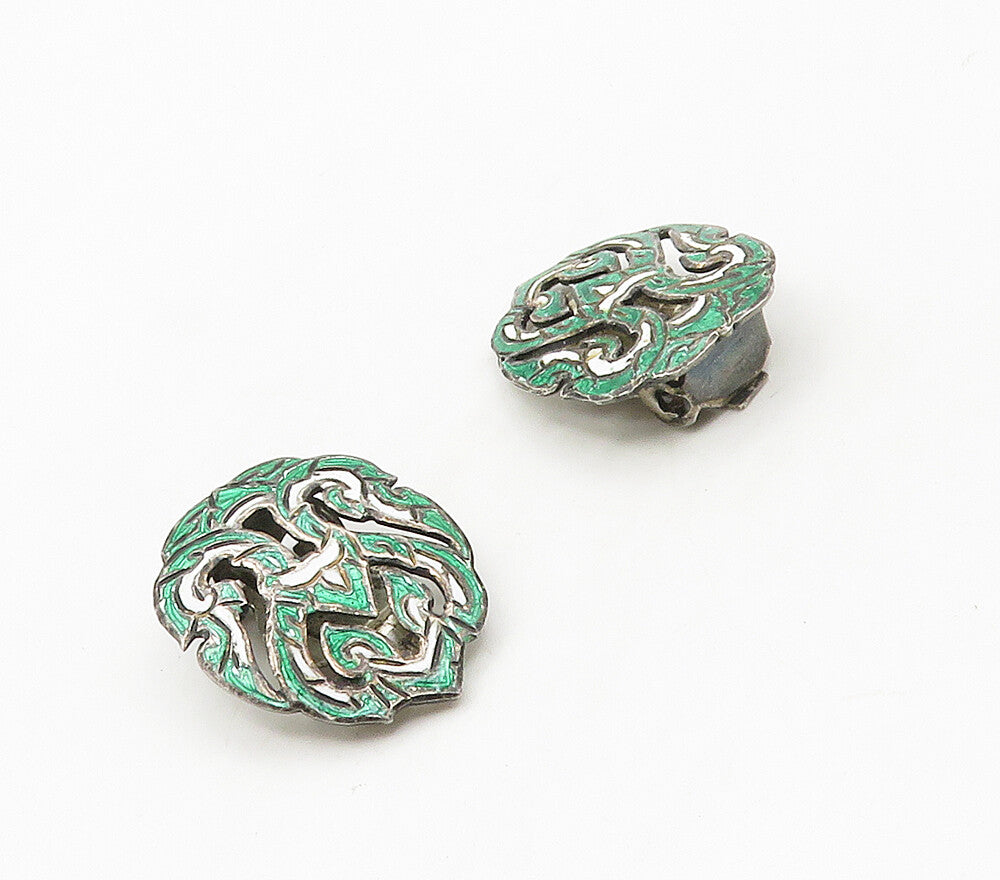 SIAM 925 Sterling Silver  Vintage Enamel Coated Non Pierce Earrings  EG7975