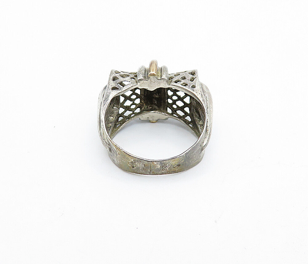 925 Sterling Silver  Vintage Two Tone Cutout Dome Band Ring Sz 6  RG4127