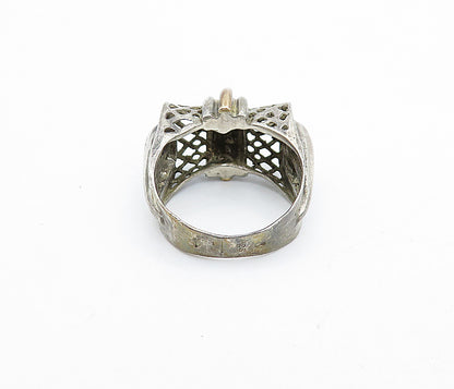 925 Sterling Silver  Vintage Two Tone Cutout Dome Band Ring Sz 6  RG4127