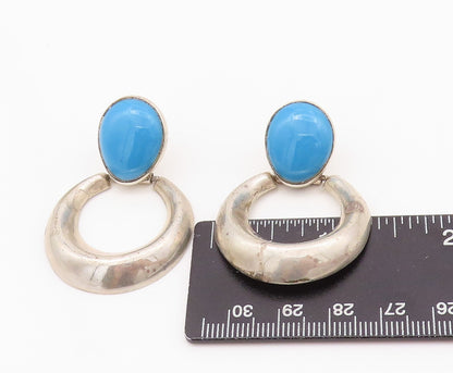 925 Sterling Silver Vintage Earrings MEXICO Oval Larimar Dangling Ring  EG13623