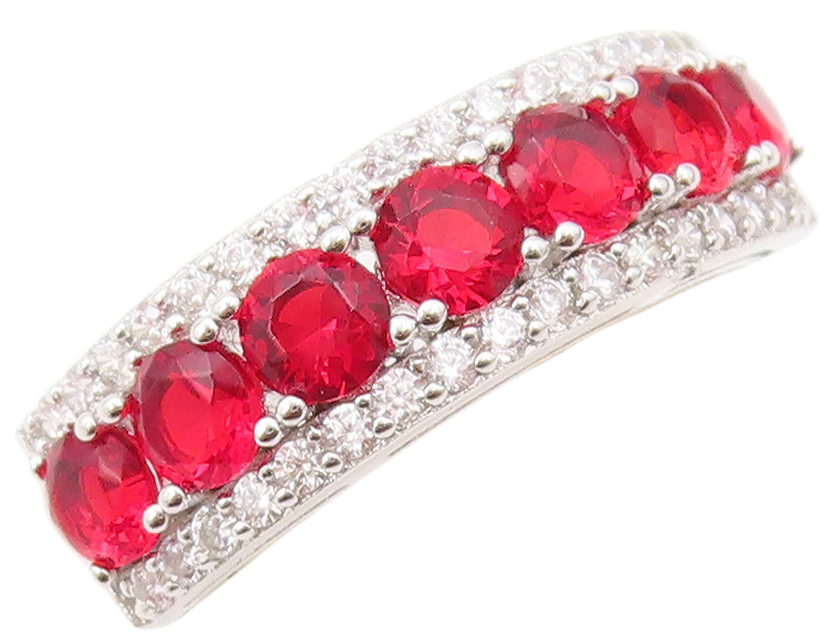 925 Sterling Silver Vintage Ring Round Red & White CZ Bands  Sz 7.5  RG30755
