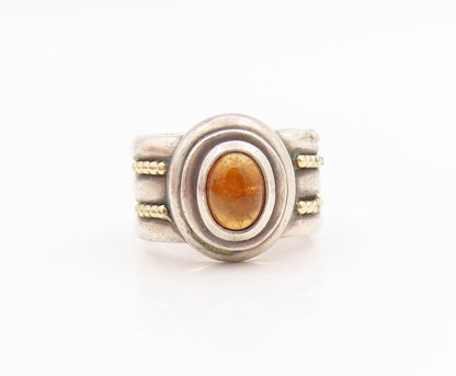 14k Gold & 925 Sterling Silver Vintage Ring ANITA SELINGER Amber  Sz 6  RG35759