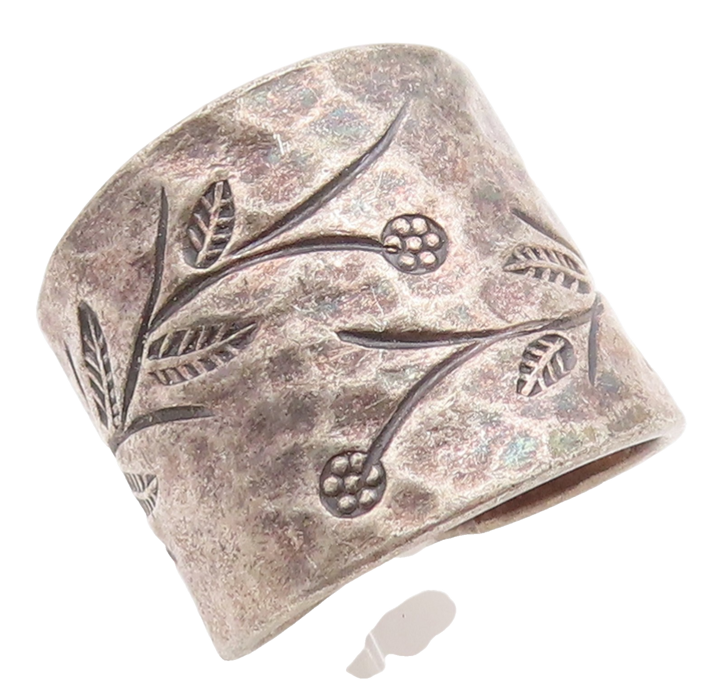 925 Sterling Silver Vintage Ring Floral Etched Hammered Band  Sz 6.5  RG36107