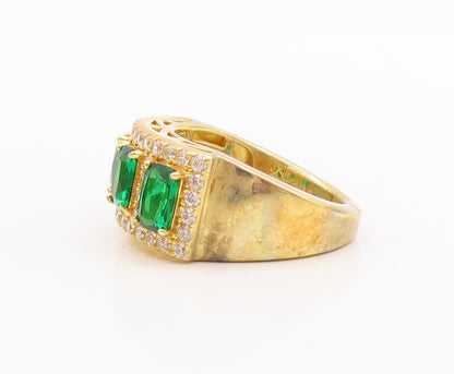 925 Sterling Silver Vintage Ring Gold Plated Green & White CZ  Sz 7  RG29627