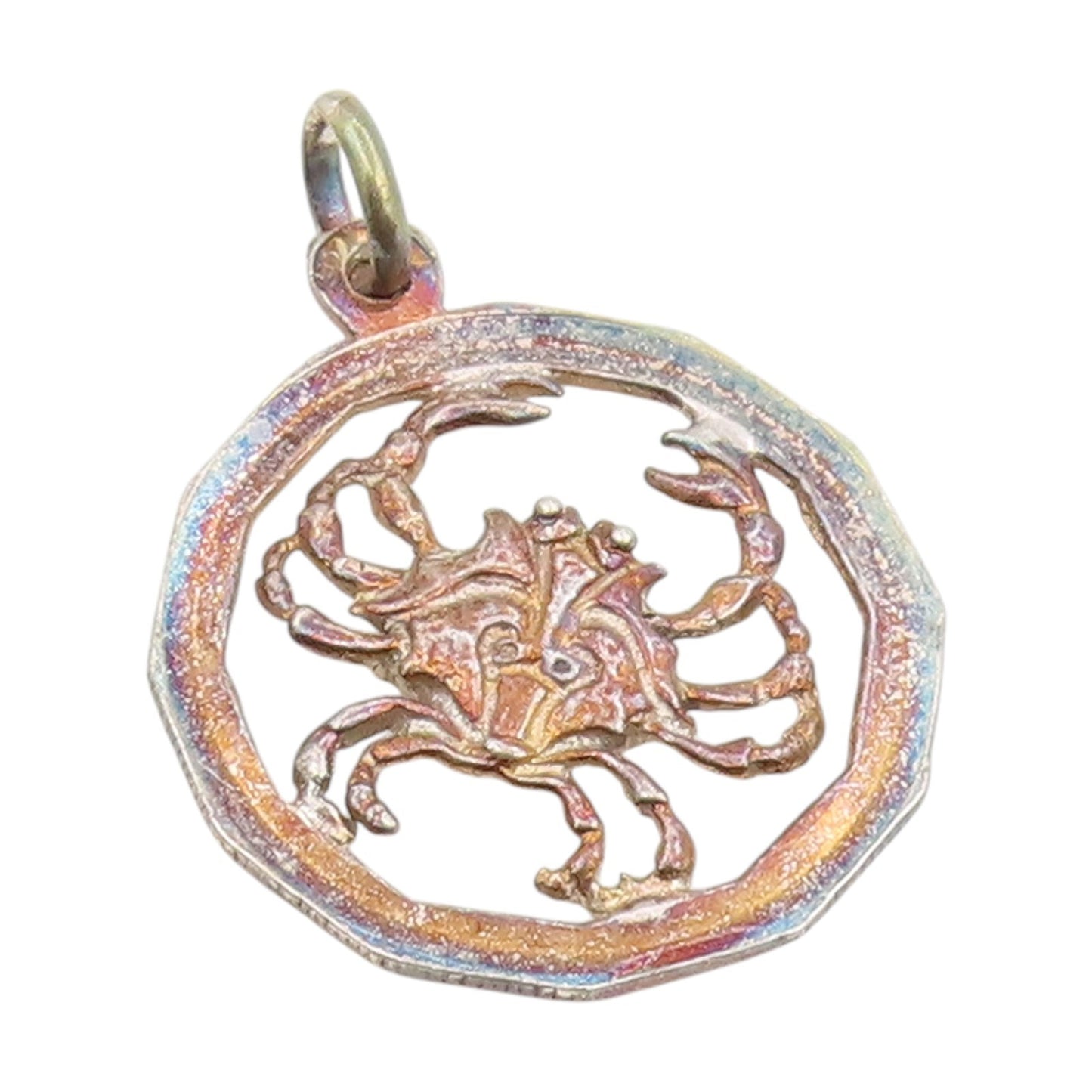 925 Sterling Silver Vintage Pendant Carved Crab Cancer Zodiac Medallion  PT25769